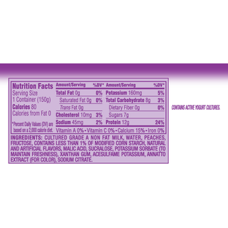 Yogurt, Nonfat, Peach, Greek