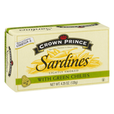 Crown Prince Wild Caught Lightly Smoked Sardines With Green Chilies 4.25 Oz