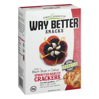 Way Better Snacks, Sprouted Barley Crackers, Black Bean & Salsa